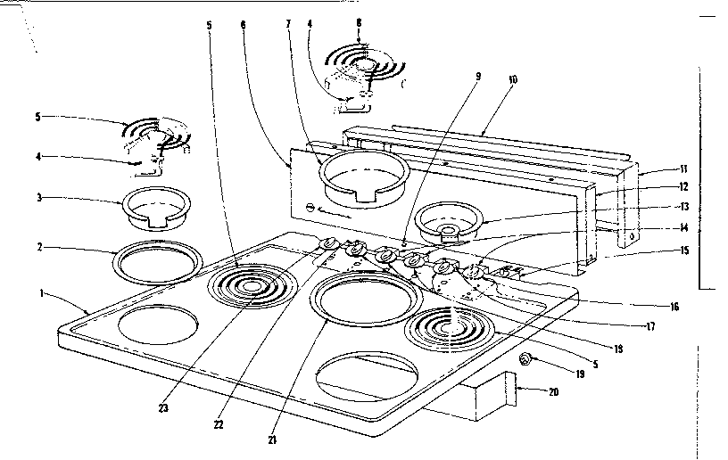 Kenmore 101930630 cook top and backguard section diagram