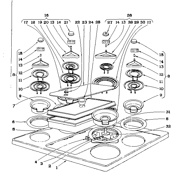 Kenmore 101939582 cook top section diagram