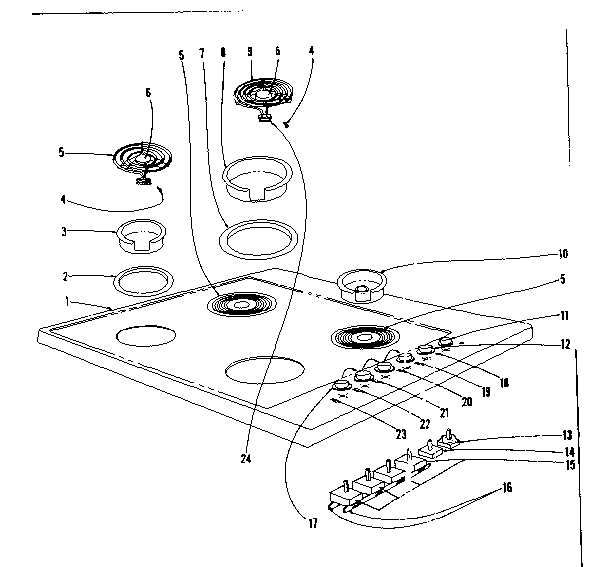 Kenmore 1019336540 cook top section diagram