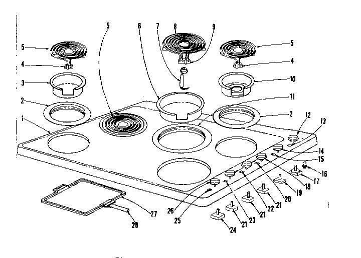 Kenmore 1019386480 cook top section diagram