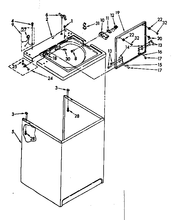 Kenmore 11082403100 top and cabinet parts diagram
