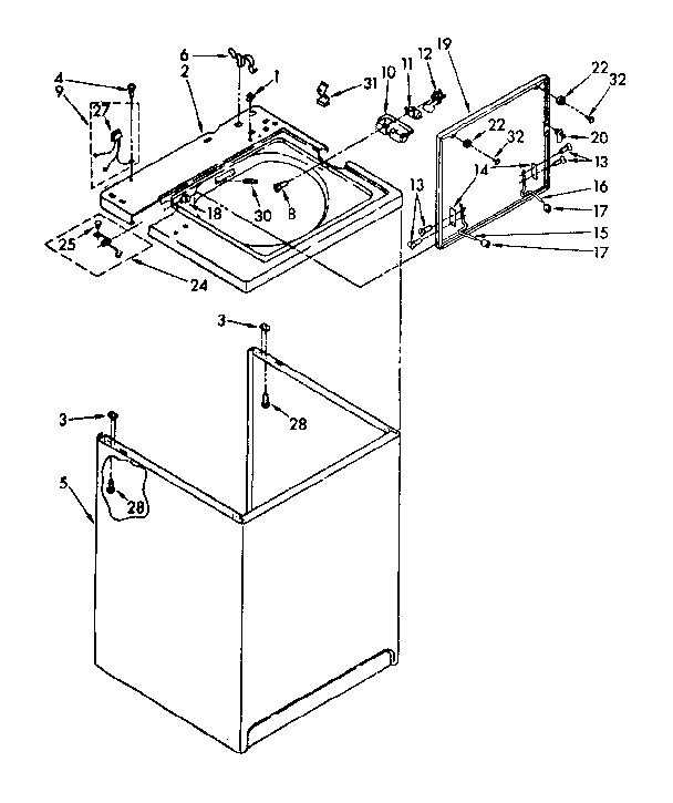 Kenmore 11082405800 top and cabinet diagram