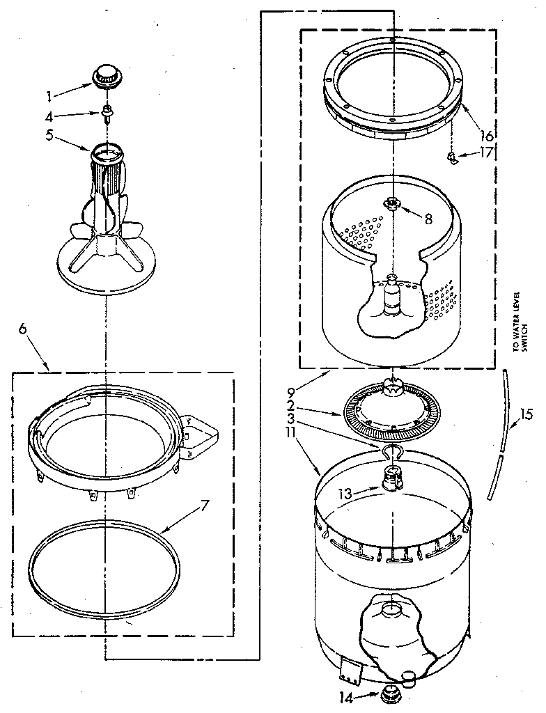 Kenmore 11082405800 agitator, basket and tub diagram