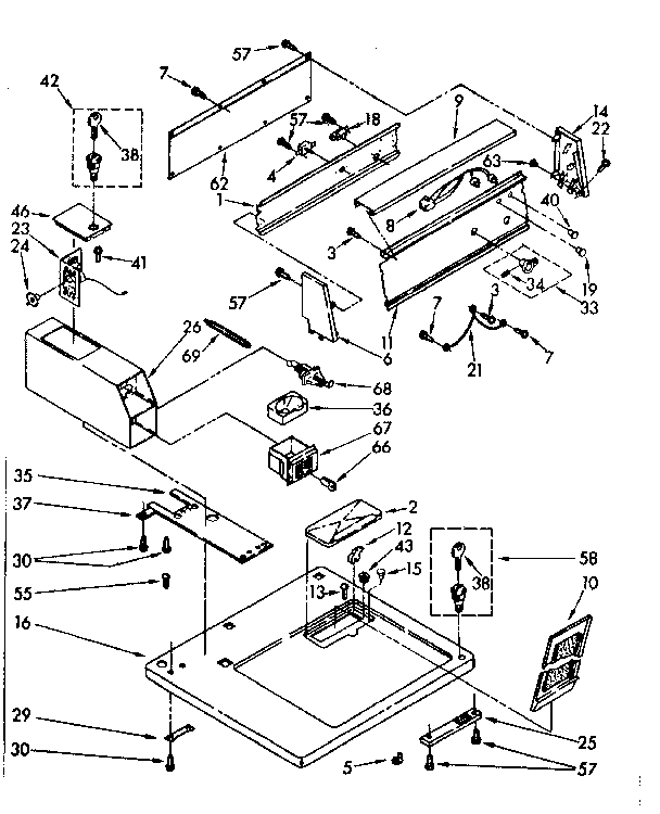 Kenmore 11086405800 top and console parts diagram