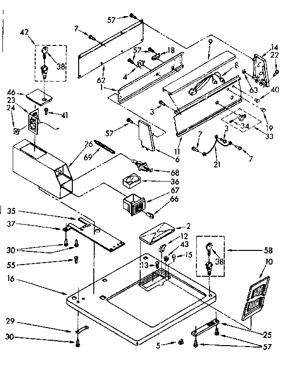 Kenmore 11086407100 top and console parts diagram