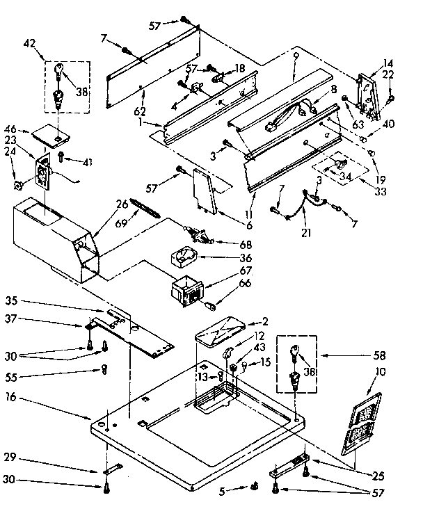 Kenmore 11087405800 top and console parts diagram