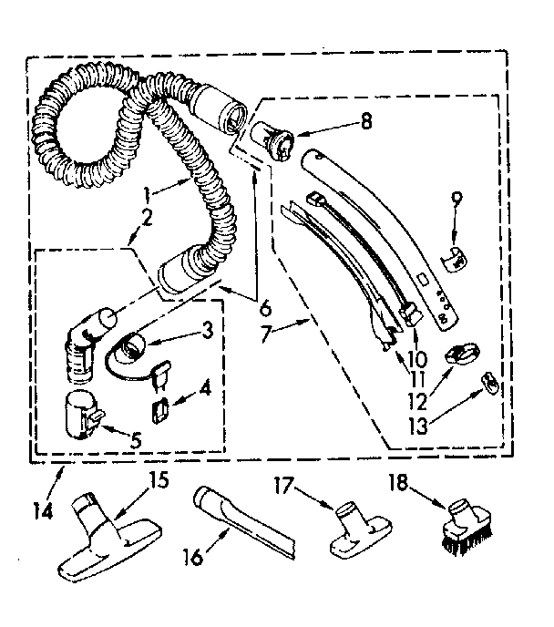 Kenmore 1162641382 hose and attachment parts diagram