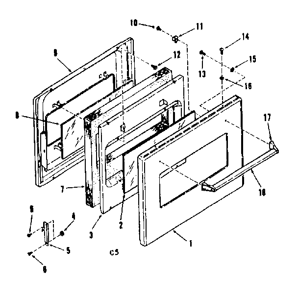 Kenmore 2783248296 visi-bake upper oven and lower broiler door diagram