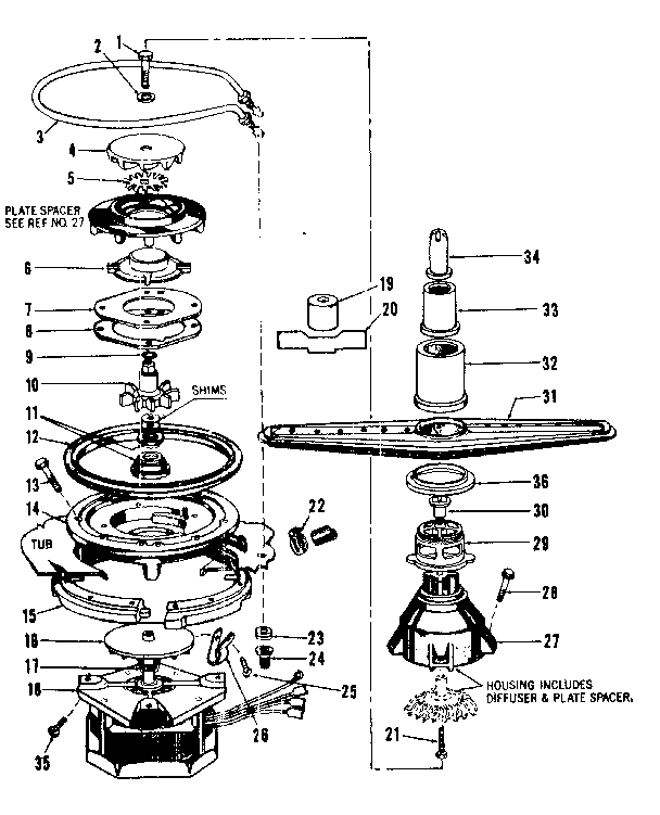 Kenmore 5871416582 motor, heater, and spray arm details diagram