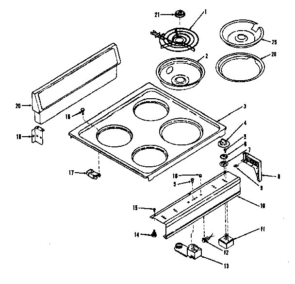 Kenmore 1199098410 backguard and cooktop diagram