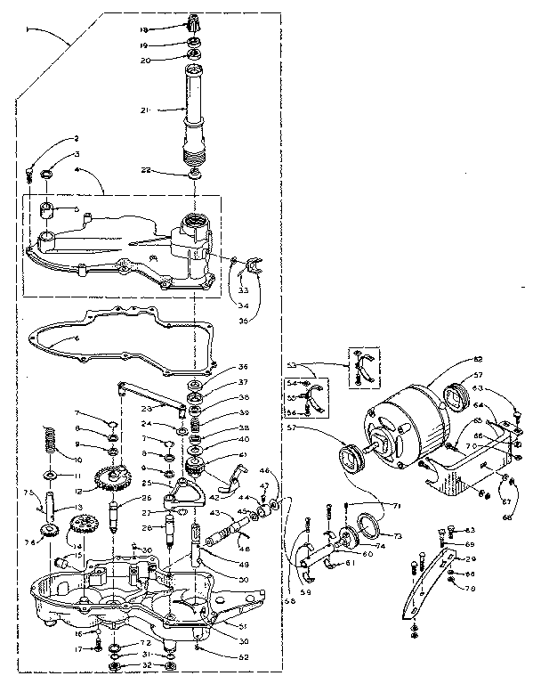 Kenmore 1105902100 worm gear case and motor assembly diagram