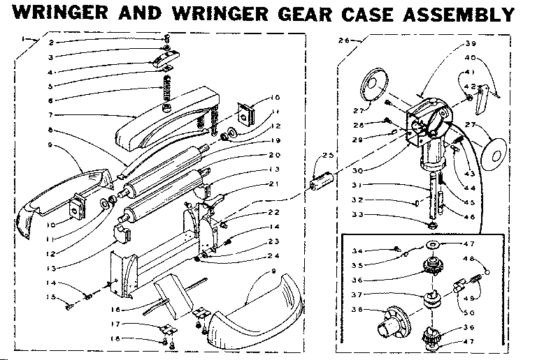 Kenmore 1105902100 wringer and wringer gear case assembly diagram