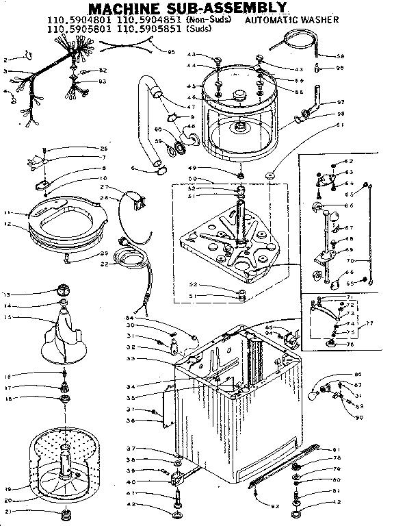 Kenmore 1105905801 machine sub-assembly diagram