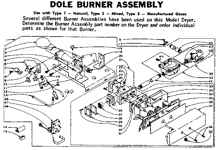 Kenmore 1105907801 dole burner assembly diagram