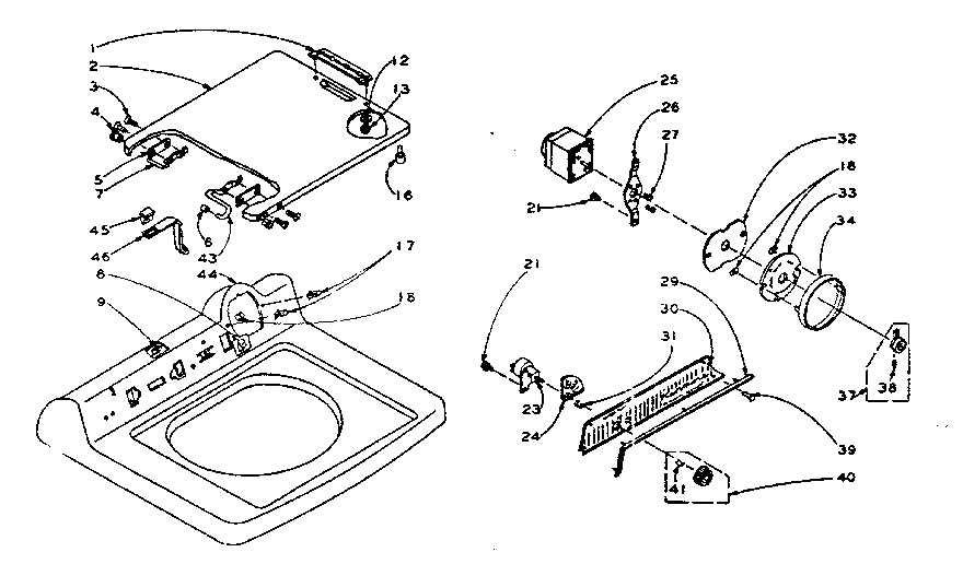 Kenmore 1105914450 machine top assembly diagram