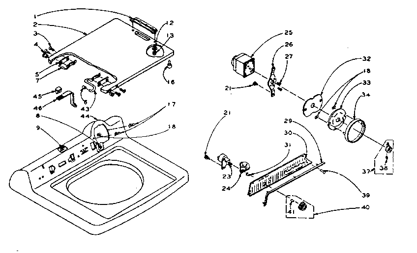 Kenmore 1105914501 machine top assembly diagram