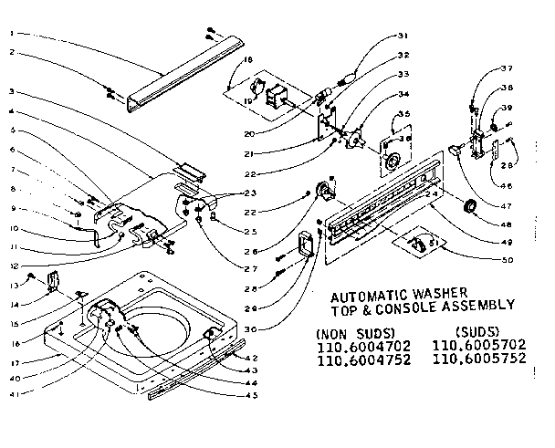 Kenmore 1106005702 top and console assembly diagram