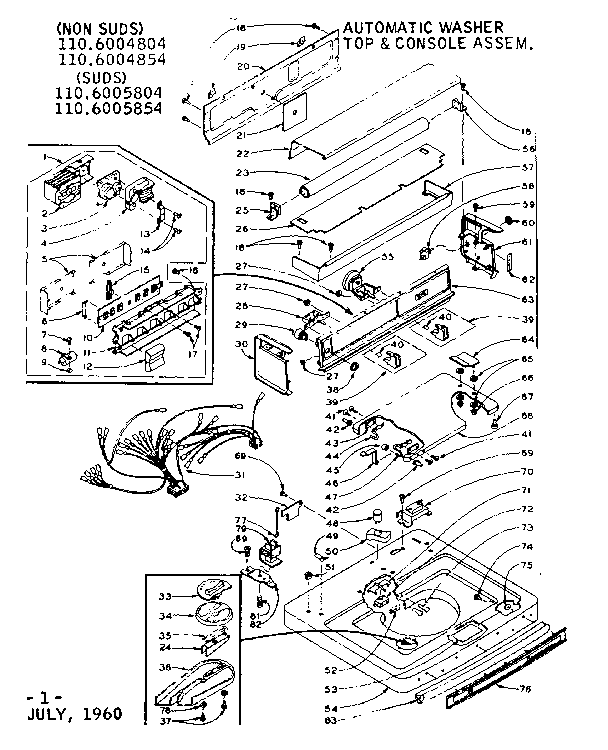Kenmore 1106004854 top and console assembly diagram