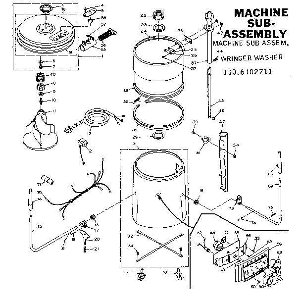 Kenmore 1106102711 machine sub-assembly diagram