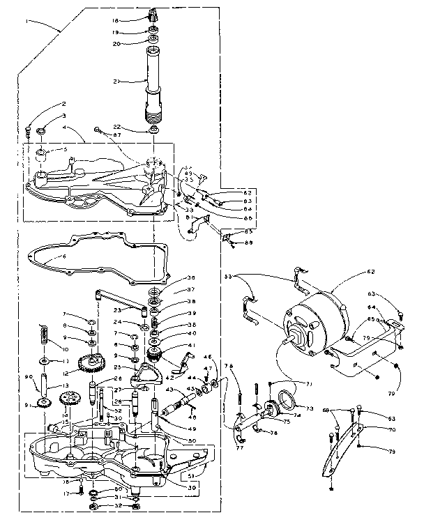 Kenmore 1106102850 worm gear case and motor assembly diagram