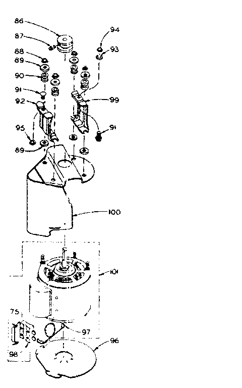 Kenmore 1106115300 motor and attaching parts diagram