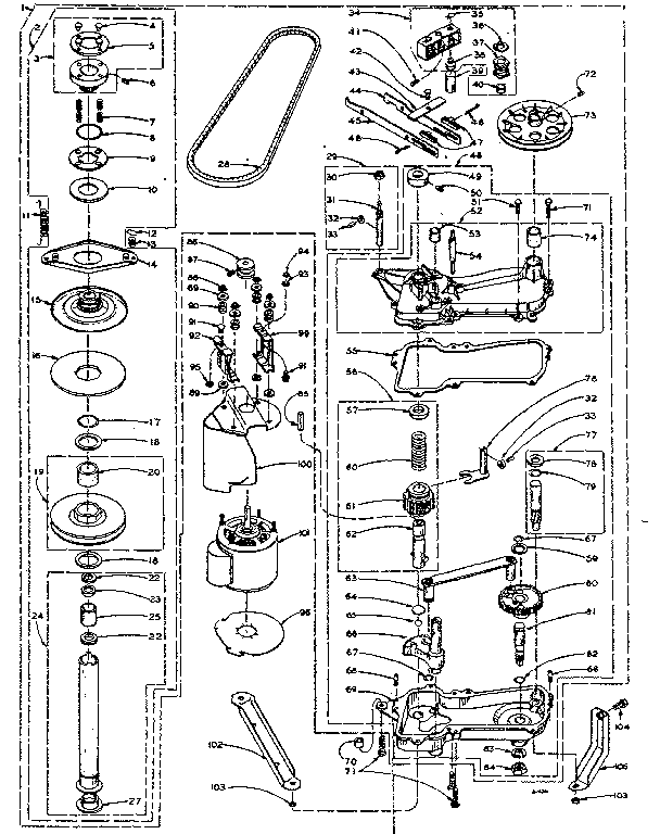 Kenmore 1106114810 gear case and superstructure assembly diagram