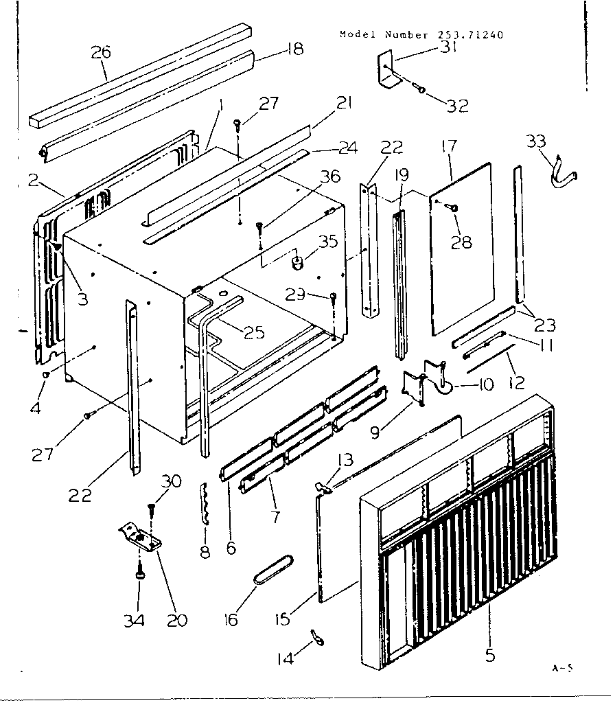 Kenmore 25371240 cabinet and front parts diagram