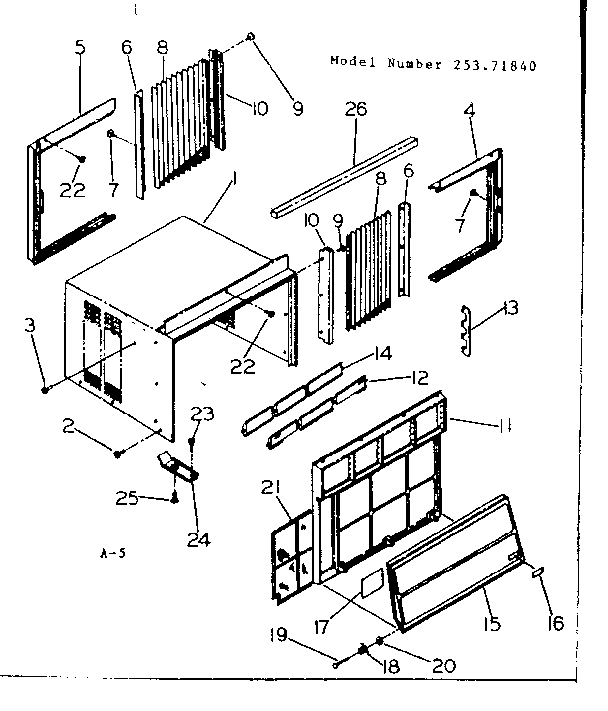 Kenmore 25371840 cabinet and front parts diagram
