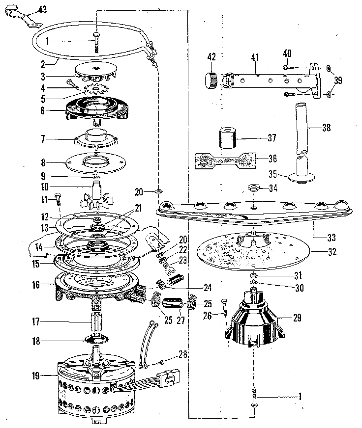 Kenmore 58771901 motor, heater/spray arm diagram