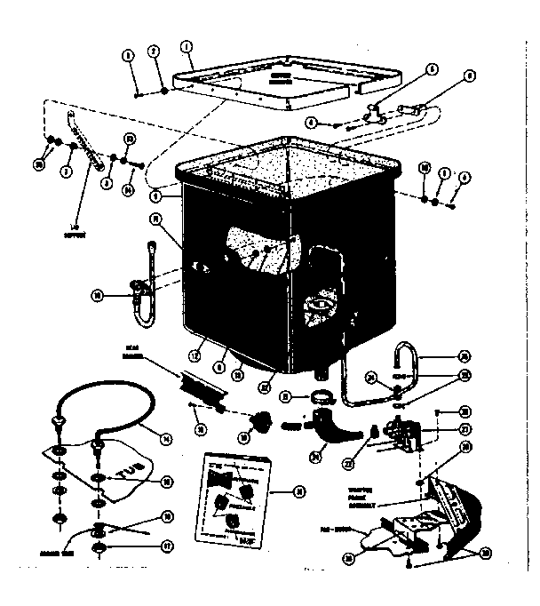 Kenmore 58764552 tub, heater and pump drainage system diagram