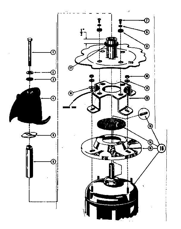 Kenmore 58764552 motor and impeller assembly diagram