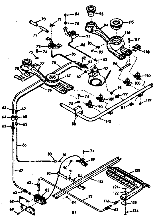 Kenmore 1037707210 burner section diagram