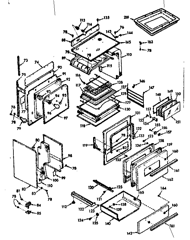 Kenmore 1039147212 body section & opt. rotisserie pan diagram