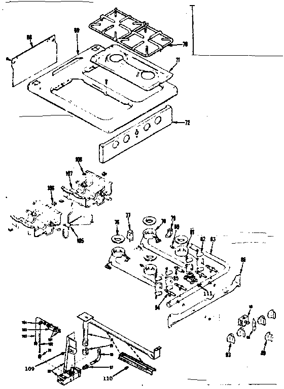 Kenmore 1197047211 top and burner sections diagram