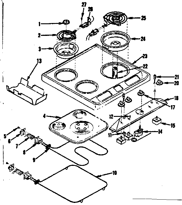 Kenmore 1199017210 main top and oven units diagram