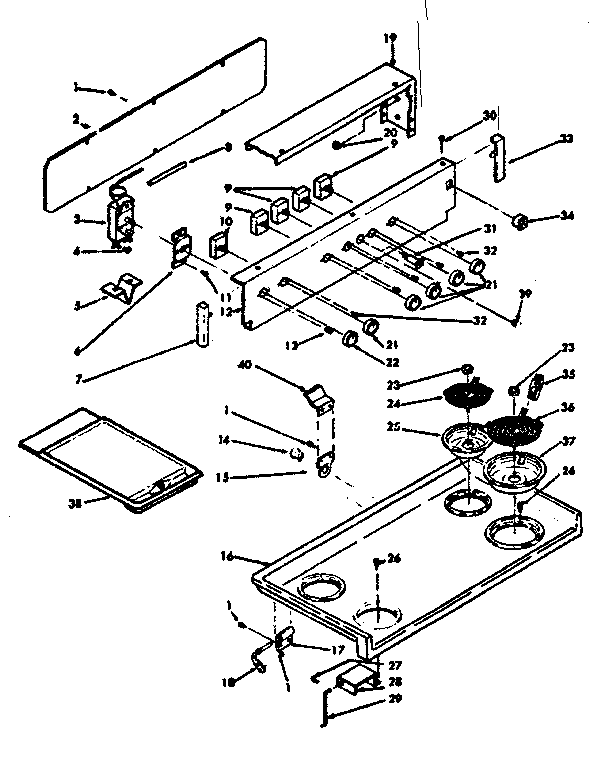 Kenmore 6286227240 backguard and cooktop assembly diagram