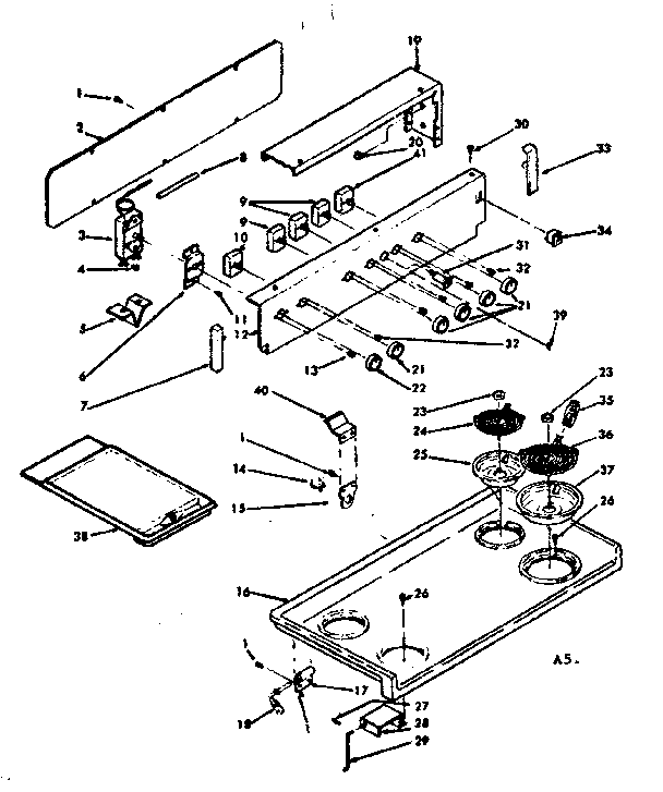 Kenmore 6286227310 backguard and cooktop assembly diagram