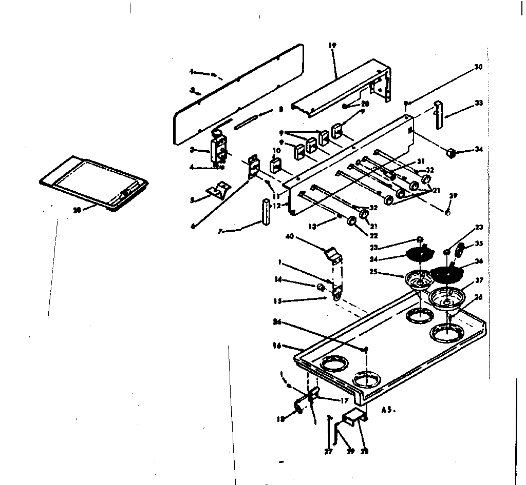 Kenmore 6286247240 backguard and cooktop assembly diagram