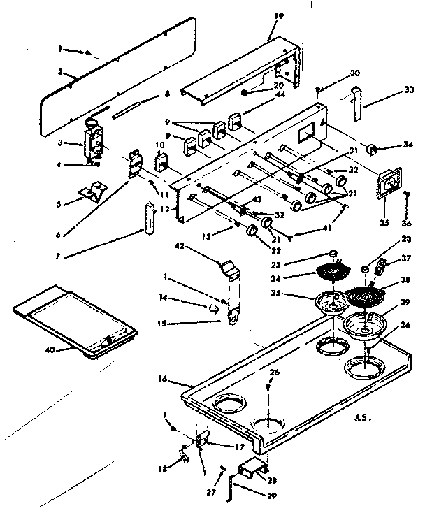 Kenmore 6286267340 backguard and cooktop assembly diagram