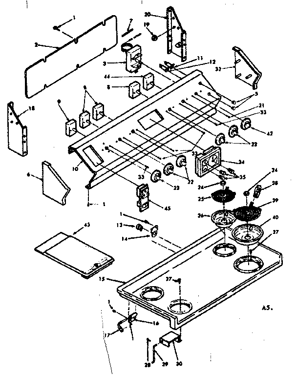 Kenmore 6286297320 backguard and cooktop assembly diagram