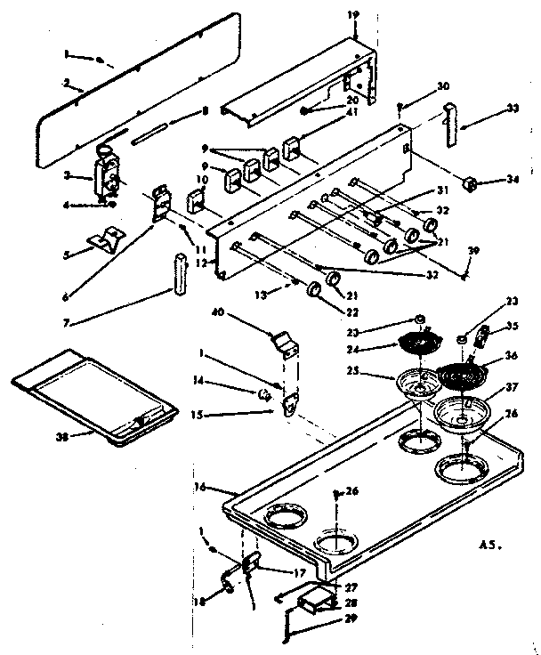 Kenmore 6286317320 backguard and cooktop assembly diagram