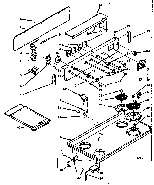 Kenmore 6286357210 backguard and cooktop assembly diagram