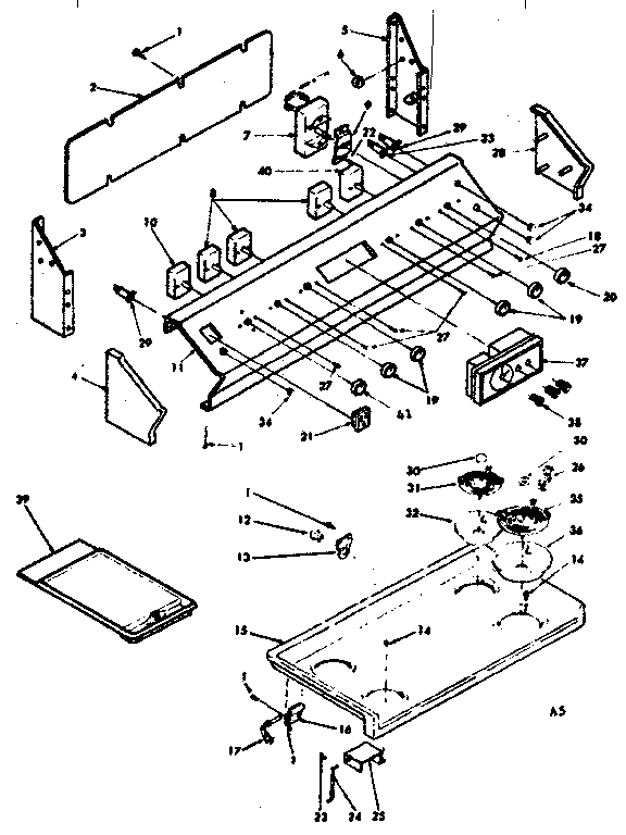 Kenmore 6286427340 backguard & cooktop assembly diagram