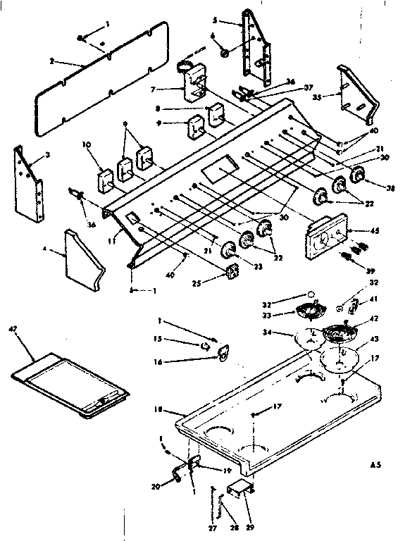 Kenmore 6289327220 backguard and cooktop assembly diagram
