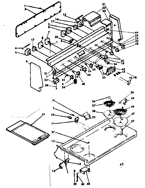 Kenmore 6289447340 backguard and cooktop assembly diagram
