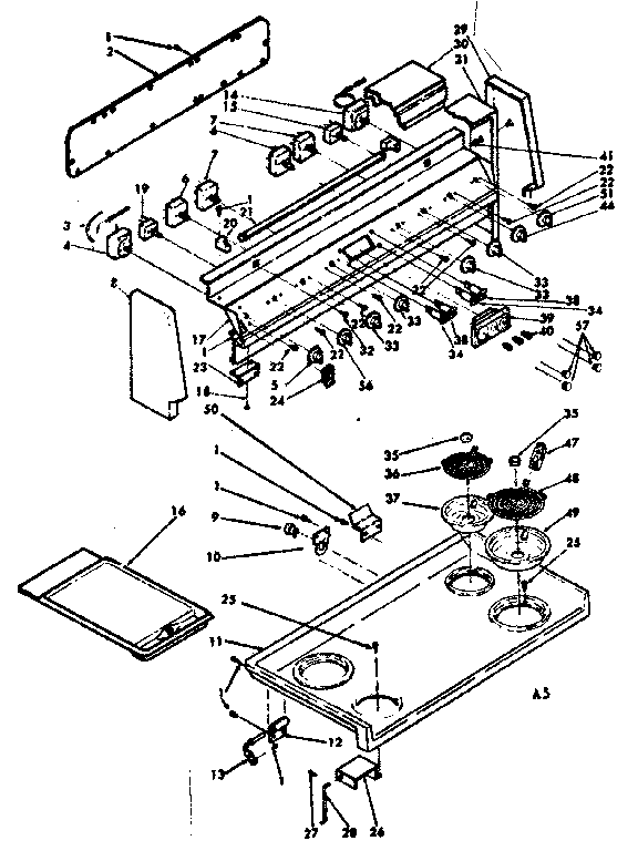 Kenmore 6289497310 backguard & cooktop assembly diagram