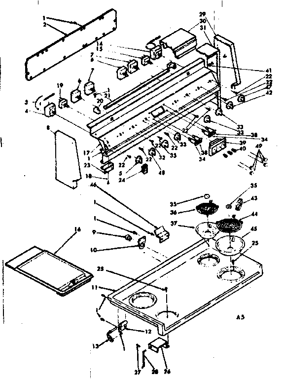 Kenmore 6289497311 backguard & cooktop assembly diagram