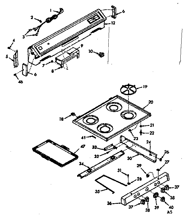 Kenmore 6476037240 backguard and main top section diagram