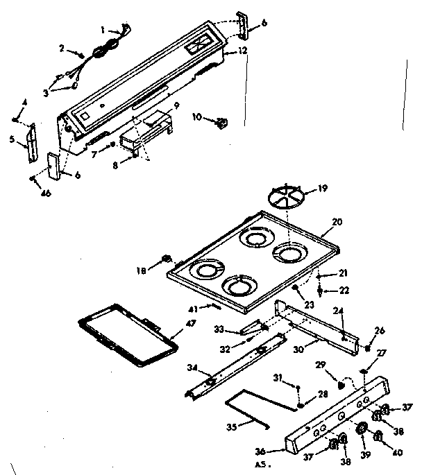 Kenmore 6476137260 backguard and main top section diagram