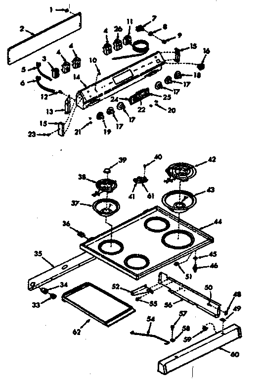 Kenmore 6476387310 backguard and main top section diagram